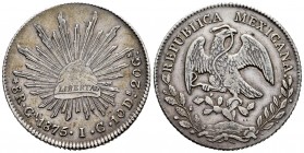 México. 8 reales. 1875. Guadalajara. IC. (Km-377.6). Ag. 26,93 g. MBC. Est...25,00.