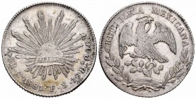 México. 8 reales. 1881. Guadalajara. FS. (Km-377.6). Ag. 27,04 g. EBC. Est...60,00.
