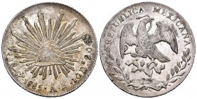 México. 8 reales. 1885. Guadalajara. AH. (Km-377.6). Ag. 27,06 g. Brillo original. EBC+. Est...100,00.