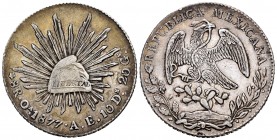 México. 8 reales. 1877. Oaxaca. AE. (Km-377.11). Ag. 26,80 g. MBC. Est...35,00.