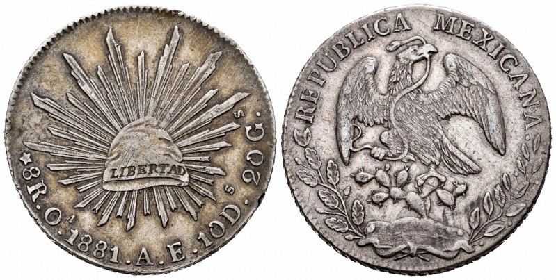 México. 8 reales. 1881. Oaxaca. AE. (Km-377.11). Ag. 26,86 g. Tono. MBC+. Est......