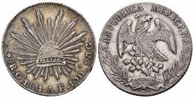 México. 8 reales. 1881. Oaxaca. AE. (Km-377.11). Ag. 26,86 g. Tono. MBC+. Est...40,00.