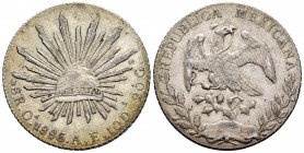 México. 8 reales. 1886. Oaxaca. AE. (Km-377.11). Ag. 27,05 g. Escasa. MBC+/EBC-. Est...50,00.