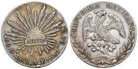 México. 8 reales. 1889. Oaxaca. AE. (Km-377.11). Ag. 27,00 g. Escasa. MBC+. Est...45,00.