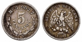 México. 5 centavos. 1887. México. M. (Km-398.7). Ag. 1,32 g. MBC-. Est...10,00.
