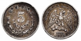 México. 5 centavos. 1888. México. M. (Km-398.7). Ag. 1,34 g. Golpecito en el canto. MBC. Est...9,00.