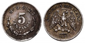 México. 5 centavos. 1889. México. M. (Km-398.7). Ag. 1,32 g. MBC+. Est...10,00.