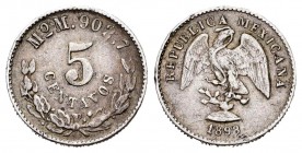 México. 5 centavos. 1898. México. M. (Km-400.2). Ag. 1,33 g. Escasa. MBC. Est...18,00.
