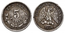 México. 5 centavos. 1896. Zacatecas. Z. (Km-403.1). Ag. 1,43 g. MBC-. Est...9,00.