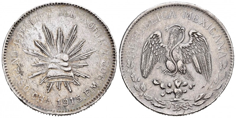 México. 1 peso. 1915. Chihuahua. FM. (Km-619). Ag. 27,13 g. Época revolucionaria...