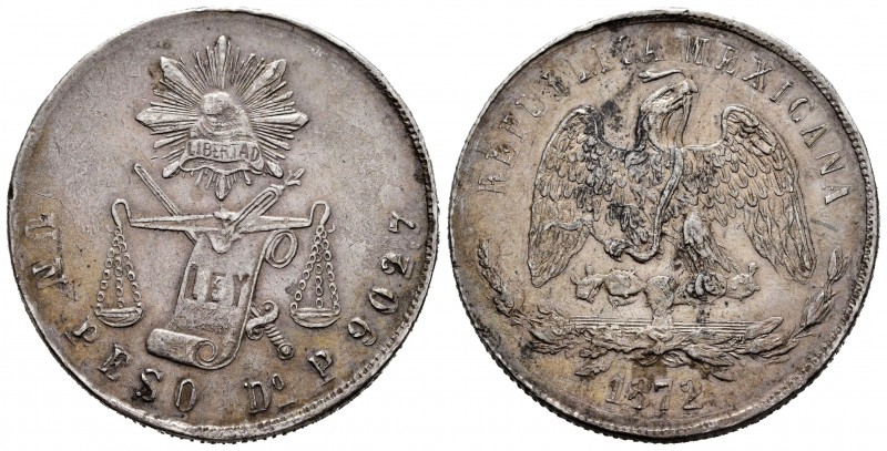 México. 1 peso. 1872. Durango. P. (Km-408.2). Ag. 27,17 g. MBC/MBC+. Est...30,00...