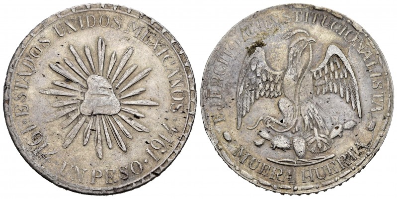 México. 1 peso. 1914. Durango. (Km-621). Ag. 23,34 g. Época Revolucionaria. Tipo...