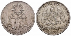 México. 1 peso. 1873. Guanajuato. S. (Km-408.4). Ag. 27,01 g. Rayitas. MBC+. Est...30,00.