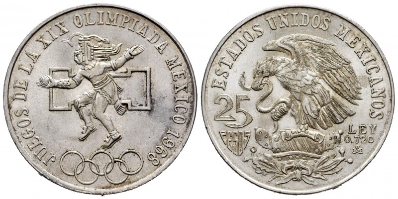 México. 25 pesos. 1968. México. (Km-479.1). Ag. 22,62 g. Juegos Olímpicos de Méx...