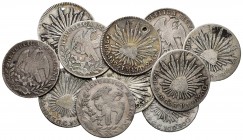 México. Lote de 12 piezas de plata de 2 reales de México  de la primera república. Dos de ellas con agujero. A EXAMINAR. BC+/MBC. Est...100,00.
