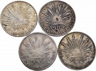 México. Lote de 4 piezas de plata de 8 reales de Álamos, 1875, 1881, 1882, 1892. A EXAMINAR. MBC-/MBC. Est...100,00.