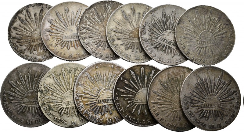 México. Lote de 12 piezas de plata de 8 reales de San Luí de Potosí, 1833, 1874,...