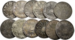México. Lote de 12 piezas de plata de 8 reales de San Luí de Potosí, 1833, 1874, 1875, 1876, 1877, 1878, 1880, 1881, 1884, 1885, 1886, 1888. A EXAMINA...