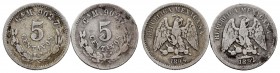 México. Lote de 2 piezas de plata de 5 centavos de Chihuahua, 1892, 1894. A EXAMINAR. BC/MBC-. Est...10,00.