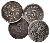 México. Lote de 4 piezas de plata de 5 centavos de Guadalajara, 181, 1888, 1889, 1893. A EXAMINAR. BC/MBC-. Est...20,00.