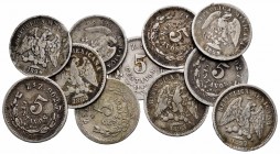 México. Lote de 11 piezas de plata de 5 centavos de Zacatecas, 1887, 1888, 1889, 1890, 1891, 1893, 1894, 1895, 1897, 1898, 1899. A EXAMINAR. BC+/MBC. ...