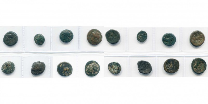 CAMPANIE, lot de 8 bronzes: Cales, T. d''Athéna/Coq; Neapolis, T. de jeune homme...
