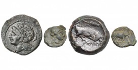 GAULE TRANSALPINE, Massalia, AE bronze lourd, 220-215 av. J.-C. D/ T. l. d''Apollon à g., les cheveux longs tombant dans la nuque. A d., dauphin tourn...