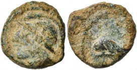 GAULE TRANSALPINE, Massalia, AE petit bronze, après 49 av. J.-C. D/ B. casqué à g. R/ Dauphin à g. MHM 71; Brenot, Lyon, -; Feugère-Py PBM-71-1. 2,14g...