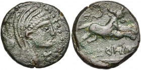GAULE NARBONNAISE, Nedenes, AE bronze, 121-45 av. J.-C. D/ T. voilée à d. Sous le menton, EI. R/ Taureau bondissant à d. Au-dessus, une couronne. A l'...