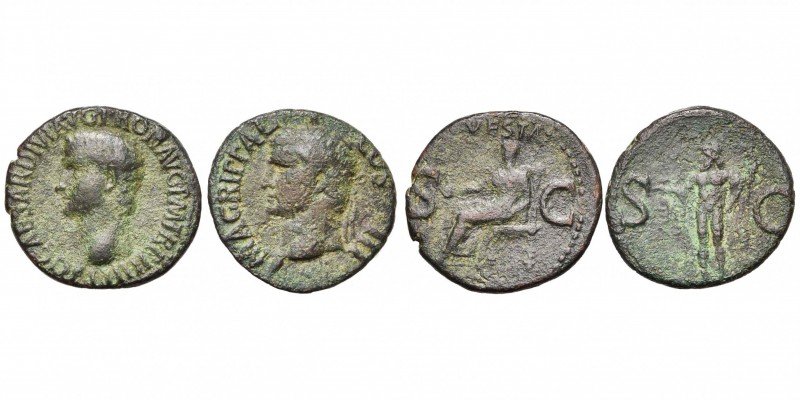 CALIGULA (37-41), lot de 2 as: 40-41, Rome, R/ Vesta; Agrippa, Rome, R/ Neptune ...