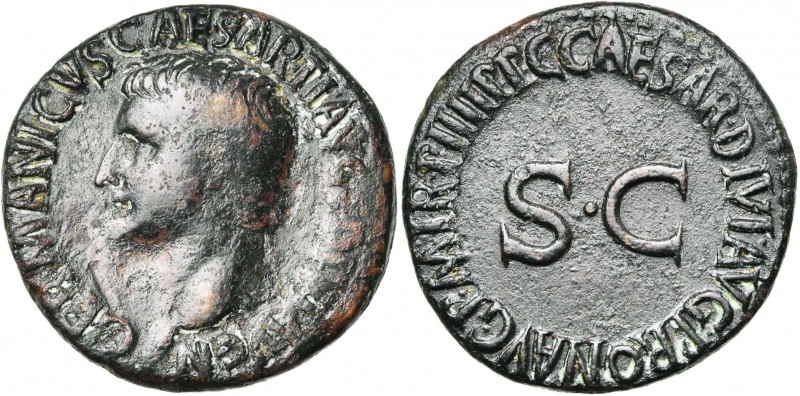 GERMANICUS (†19), père de Caligula, AE as, 40-41, Rome. D/ GERMANICVS· CAESAR· T...