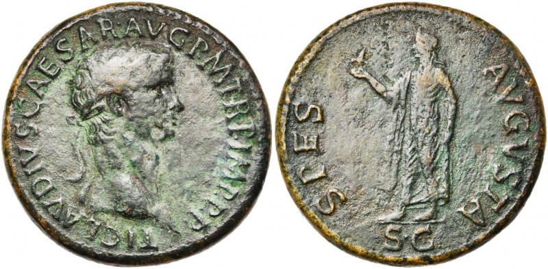 CLAUDE (41-54), AE sesterce, 43, Rome. D/ TI CLAVDIVS CAESAR AVG PM TR P IMP PP ...