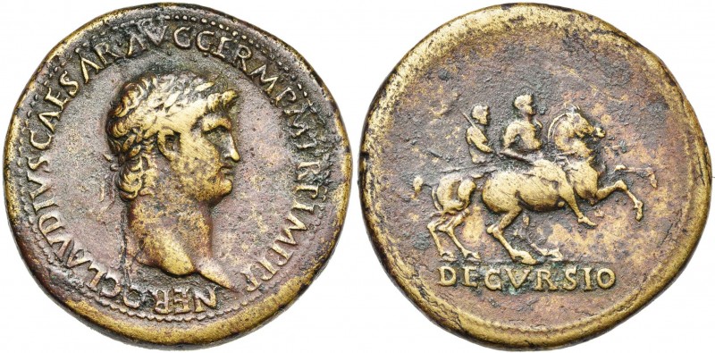 NERON (54-68), AE sesterce, 64-66, Rome. D/ NERO CLAVDIVS CAESAR AVG GERM P M TR...