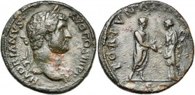 HADRIEN (117-138), AE sesterce, 119-138, Rome. D/ HADRIANVS - AVG COS III P P T. l. à d., l''épaule g. dr. R/ FORTVNAE REDVCI/ S-C L''empereur deb. à ...