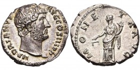 HADRIEN (117-138), AR denier, 134-138, Rome. D/ HADRIANVS- AVG COS III PP T. à d. R/ MONE-TA AVG Moneta deb. à g., ten. une balance et une corne d''ab...