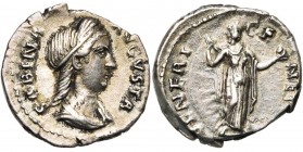 SABINE (†137), femme d''Hadrien, AR denier, Rome. D/ SABINA AVGVSTA B. diad., dr. à d., les cheveux repris en queue. R/ VENERI GENETRICI Vénus deb. à ...
