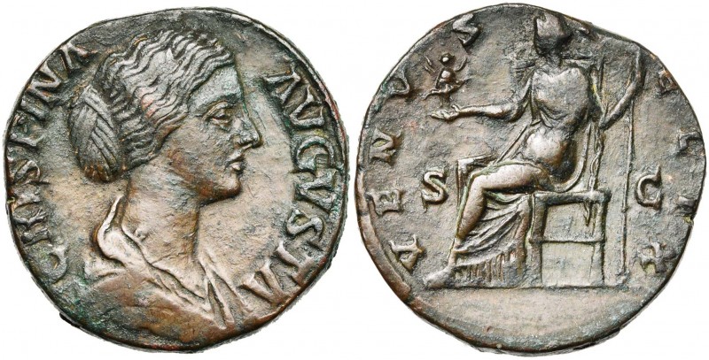 CRISPINE (†183), femme de Commode, AE sesterce, 180-183, Rome. D/ B. dr. à d. R/...
