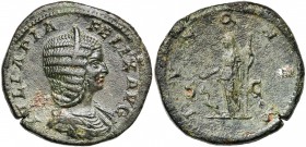 JULIA DOMNA (†217), AE sesterce, 212-217, Rome. D/ IVLIA PIA FELIX AVG B. diad., dr. à d. R/ IVNONEM/ S-C Junon deb. à g., ten. une patère et un long ...