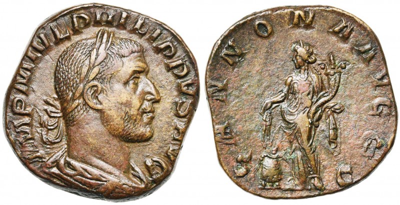 PHILIPPE Ier (244-249), AE sesterce, s.d., Rome. D/ IMP M IVL PHILIPPVS AVG B. l...