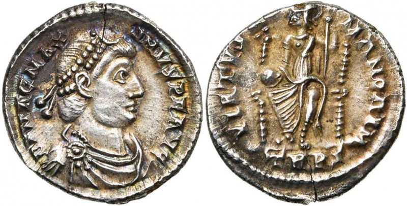 MAGNUS MAXIMUS (383-388), AR silique, Trèves. D/ DN MAG MAX-IMVS PF AVG B. diad....