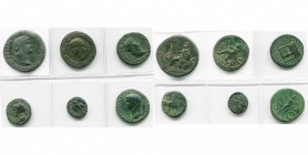 NERON (54-68), lot de 6 bronzes, dont: sesterce, R/ Roma; dupondius, R/ Roma; as, R/ Temple de Janus; quadrans, Casque sur une colonne/Branche de laur...
