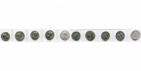 lot de 5 deniers: Caracalla Auguste, R/ Spes, Génie du Sénat; Plautilla, R/ Pietas; Geta César, R/ Le prince devant un trophée, Le prince faisant une ...