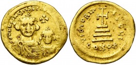 Héraclius (610-641), AV solidus, 613-616, Constantinople. Off. I. D/ B. d''Héraclius et d''Héraclius Constantin de f., portant la couronne cr. Entre l...