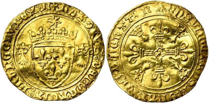 FRANCE, Royaume, Charles VIII (1483-1498), AV écu d''or au soleil de Bretagne, à...