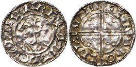 GRANDE-BRETAGNE, ROYAUME D''ANGLETERRE, Cnut (1016-1035), AR penny, 1017-1023, Londres. Quatrefoil type. Monétaire Eadpold. D/ + CNVT REX ANGLO B. dr....