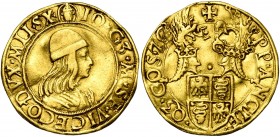 ITALIE, MILAN, Gian Galeazzo Maria Sforza (1476-1494), AV double ducat, s.d. (vers 1481). D/ B. cuirassé à d., les cheveux longs, coiffé d''un bonnet....