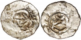 NEDERLAND, FRIESLAND, Godfried met de Baard, hertog van Neder-Lotharingen (1056-1069), AR denarius, ca. 1050. Vz/ Hoofd v.v. met baard. Kz/ Gebouw met...