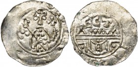 NEDERLAND, UTRECHT, Bisdom, Willem van Pont (1054-1076), AR denarius. Vz/ Bisschop met kruisscepter en kromstaf v.v. Links, drie punten. Kz/ Stadsmuur...
