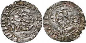 PORTUGAL, Joao Ier (1385-1433), billon meio real cruzado, Lisbonne. 2e émission. D/ IHNS sous une grande couronne. En dessous, L. R/ Ecu aux quines po...
