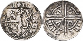 BRABANT, Duché, Jean Ier (1268-1294), AR esterlin, à partir de 1282, Louvain. D/ + D-VX BRA-BANTI-E Ecu au lion. R/ +:I:- DEI- GRA-TI-A Croix double c...